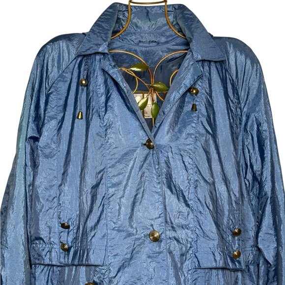 CBO New York Vintage Metallic Blue Hooded Rain Jacket - Women’s Size 2X - Picture 8 of 12
